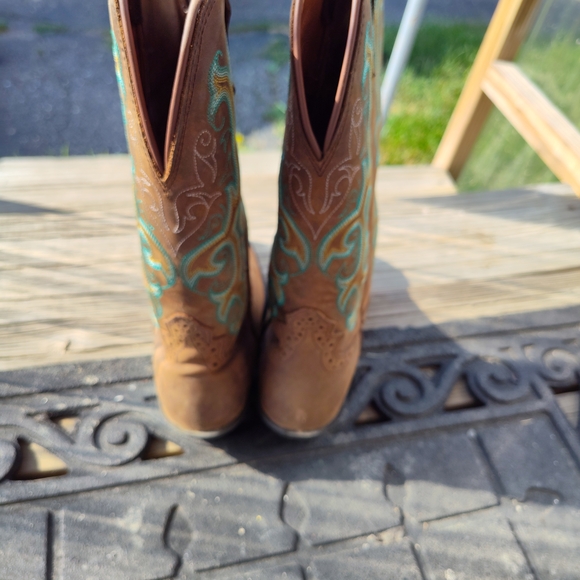 Justin Cowgirl Western Boots.Brown Teal Trim - Picture 7 of 11